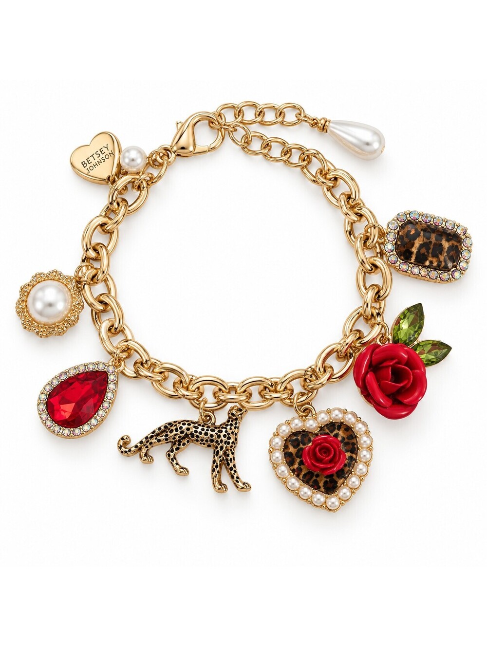 Betsey Johnson Leopard Rose Charm Bracelet
